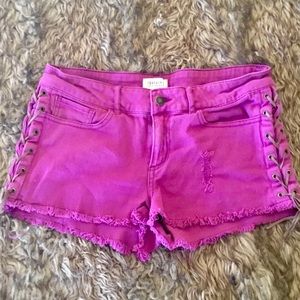 Lace-up Fuschia Jean Shorts